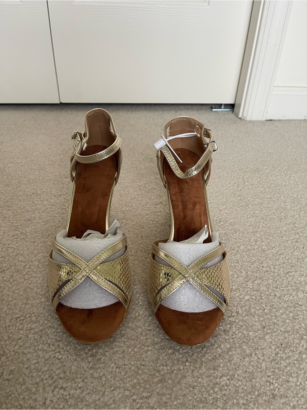 New Gold Leatherette Ankle-Strap Sandals - Women